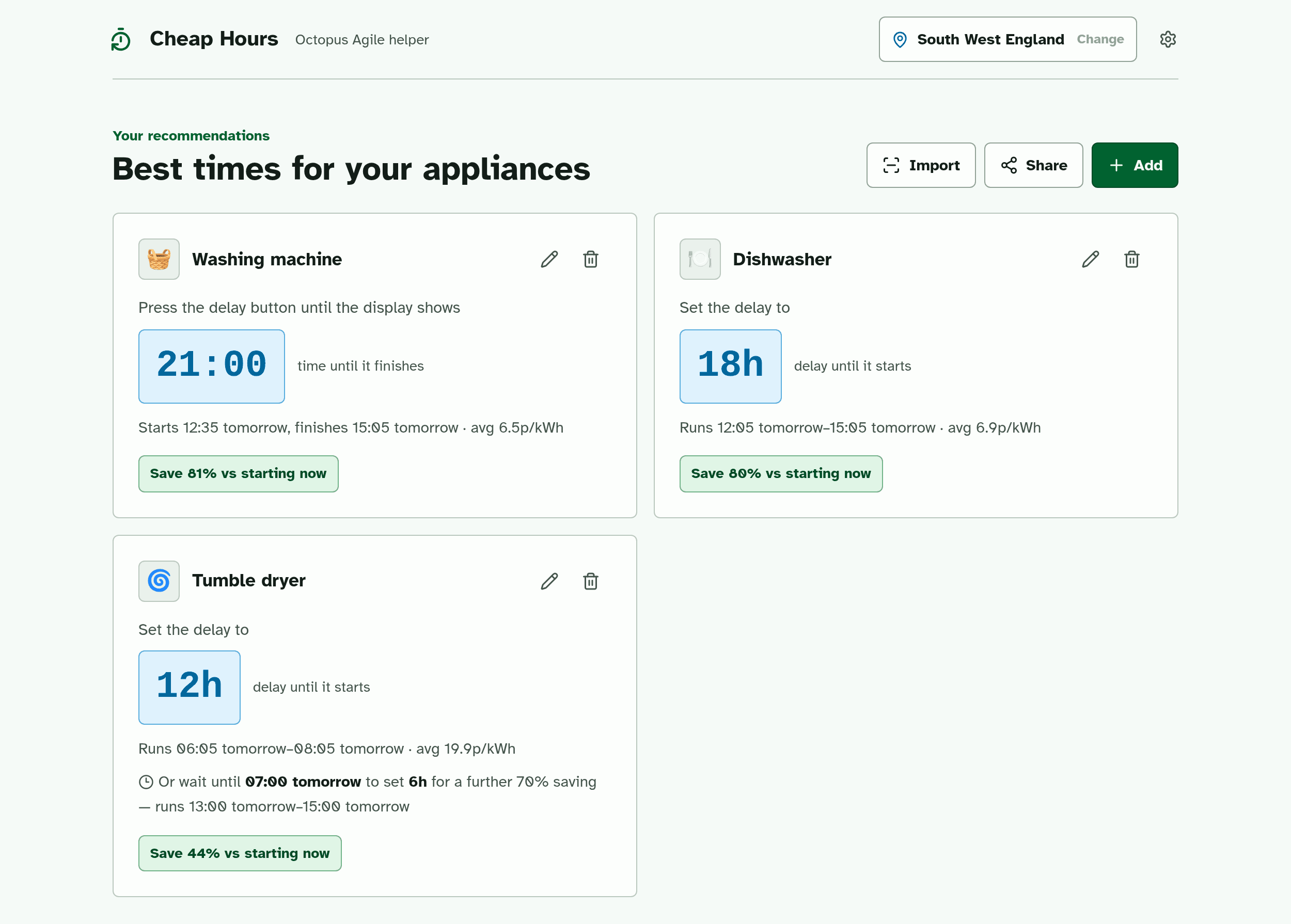 Cheap Hours - Octopus Agile delay timer tool